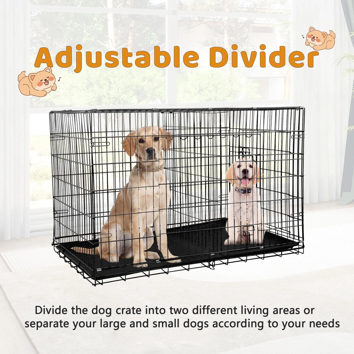 48 Inch Jaula Para Perro, Jaulas Y Perreras Para Perro Grande Plegable Jaula Grande Para Perros Grandes Con Asa Jaula De Alambre Metálico Para Exteriores De Doble Puerta Con Bandeja De Plástico Para Perros Medianos, Negro